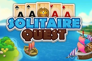 화면에 카드를 배경으로 Solitaire Quest라는 텍스트와 함께 바다 위의 두 척의 배가 보인다