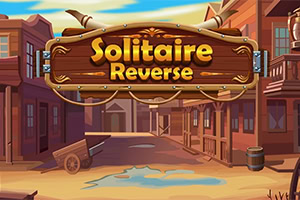 서부 마을 배경에 Solitaire Reverse라는 글씨가 적힌 목재 간판