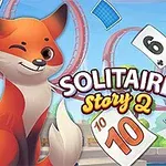 빨간 여우가 윙크를 하며 여러 장의 카드와 함께 놀이공원 배경에 있는 이미지