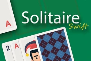 초록색 배경에 Solitaire Swift라는 글자와 카드가 있으며, 카드에는 산타 모자를 쓴 사람의 얼굴이 보인다