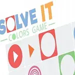 다양한 색상의 원과 삼각형이 배열된 격자와 SOLVE IT COLORS GAME라는 텍스트가 포함된 이미지