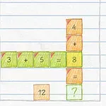 노트북 종이 위에 연필로 그려진 숫자와 더하기 표기 블록 퍼즐 이미지