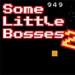 어두운 배경에 Some Little Bosses 2라는 빨간색 픽셀 스타일 텍스트가 있고, 오른쪽 상단에 빨간색 픽셀 조각이 흩어져 있습니다