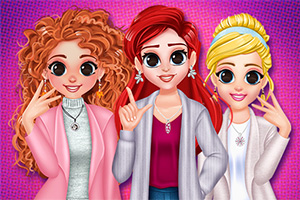 화려한 배경 앞에 세 명의 스타일리시한 캐릭터들이 웃고 있는 모습