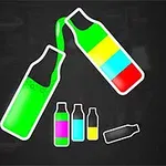 다양한 색상의 액체가 들어 있는 병들이 강조된 이미지