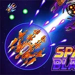 우주 공간에서 주황색 우주선이 적의 레이저 공격을 피하며 이동하는 장면