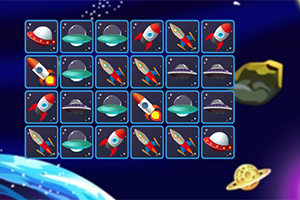 우주를 배경으로 로켓과 UFO 이미지를 포함한 5x5 카드 배열