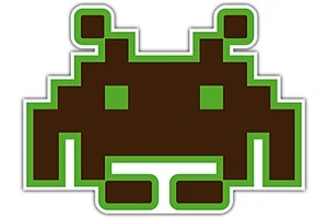 녹색 테두리가 있는 갈색의 픽셀화된 외계 생명체 그림