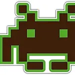 녹색 테두리가 있는 갈색의 픽셀화된 외계 생명체 그림