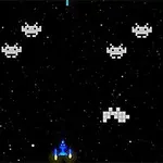 우주 배경에 픽셀로 표현된 외계인이 있는 이미지