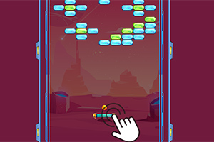 보라색 배경에 여러 색상의 벽돌과 손가락 아이콘이 있는 게임 인터페이스