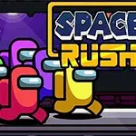 여러 색상의 우주복을 입은 캐릭터들이 함께 걷고 있으며, 위에는 SPACE RUSH라는 문구가 있습니다
