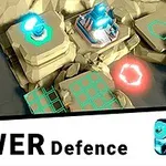 둥근 바위 위에 설치된 다양한 형태의 타워와 빛나는 에너지가 보이는 장면