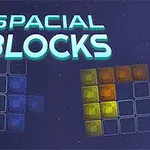 파란색과 빨간색, 노란색 블록 조각들이 어두운 배경에 배열되어 있으며, 상단에 SPACIAL BLOCKS라는 텍스트가 있습니다