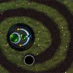 녹색과 파란색 대리석들이 나선형 경로를 따라 배열되어 있는 이미지