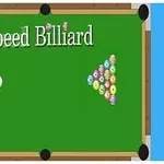 초록색 당구대 위에 삼각형으로 배열된 컬러 당구공들과 Speed Billiard라는 텍스트가 있는 이미지