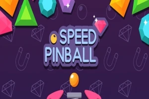 다양한 색상의 보석들과 SPEED PINBALL이라는 텍스트가 중앙에 있는 보라색 배경 이미지