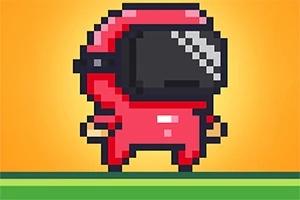 빨간색 우주복을 입고 헬멧을 쓴 귀여운 픽셀 아트 캐릭터