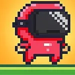 빨간색 우주복을 입고 헬멧을 쓴 귀여운 픽셀 아트 캐릭터