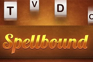 갈색 배경에 떠 있는 큐브 모양의 글자 T, V, D와 하단에 Spellbound라는 단어가 쓰여 있음