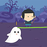 한 사람과 두 유령이 어두운 숲 배경에서 만나는 장면