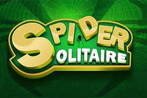 녹색 배경의 거미줄과 함께 SPIDER SOLITAIRE라는 입체적인 노란색과 흰색 글자가 있는 이미지