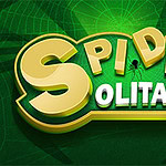 녹색 배경의 거미줄과 함께 SPIDER SOLITAIRE라는 입체적인 노란색과 흰색 글자가 있는 이미지