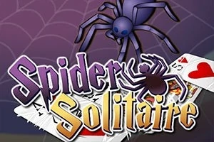 보라색 거미와 카드 위에 적혀 있는 Spider Solitaire 텍스트