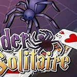 보라색 거미와 카드 위에 적혀 있는 Spider Solitaire 텍스트