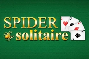 녹색 배경에 카드 한 벌과 황금색의 SPIDER solitaire 텍스트가 있는 이미지