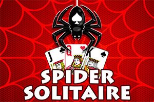 거미 모양 이미지와 카드 두 장이 있는 붉은 배경 디자인