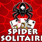 거미 모양 이미지와 카드 두 장이 있는 붉은 배경 디자인