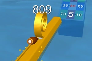 노란색 경로 위에서 회전하는 황금색 링과 숫자 809, 파란색 배경의 숫자 블록