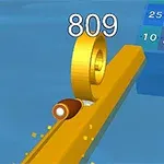 노란색 경로 위에서 회전하는 황금색 링과 숫자 809, 파란색 배경의 숫자 블록