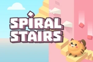 아기자기한 고양이가 나선형 계단을 오르는 모습과 그 위에 큰 글씨로 적힌 SPIRAL STAIRS 텍스트