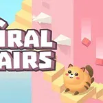 아기자기한 고양이가 나선형 계단을 오르는 모습과 그 위에 큰 글씨로 적힌 SPIRAL STAIRS 텍스트