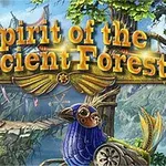 나무와 다리가 있는 숲속 풍경 위에 Spirit of the Ancient Forest라는 글자가 써져 있고, 앞쪽에는 기계로 만든 새가 서 있다