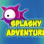 보라색 뾰족한 생물체와 SPLASHY ADVENTURE라는 노란색 텍스트가 있는 이미지