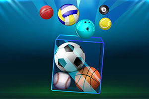 다양한 공들이 상자 안팎에 있는 이미지, 축구공, 농구공, 배구공, 당구공 등