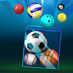 다양한 공들이 상자 안팎에 있는 이미지, 축구공, 농구공, 배구공, 당구공 등