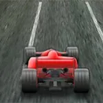 빨간색 경주용 차가 도로를 주행하고 있는 모습