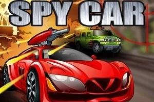 붉은 스포츠카가 총을 장착하고 있으며, 배경에는 폭발이 일어나고 있다