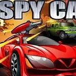 붉은 스포츠카가 총을 장착하고 있으며, 배경에는 폭발이 일어나고 있다