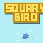 황금색 블록에 SQUARY BIRD 라고 쓰여 있고, 아래에 파란색 새 캐릭터가 있는 이미지