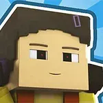 픽셀 스타일의 캐릭터가 헤드폰을 착용하고 있는 밝은 배경의 이미지