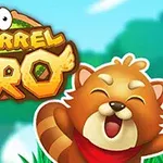 웃고 있는 귀여운 너구리 캐릭터와 Squirrel Hero라는 글자가 함께 있는 이미지