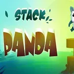 밝은 배경 위에 STACK PANDA 텍스트와 점프 중인 만화 스타일의 팬더가 있는 이미지