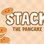 웃는 얼굴이 그려진 팬케이크들이 쌓여 있고, STACK THE PANCAKE라는 문구가 중앙에 표시된 이미지