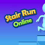 계단을 오르는 흰색 스틱맨과 보라색 블록