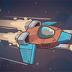 우주를 배경으로 빠르게 날고 있는 화염을 뿜는 우주선